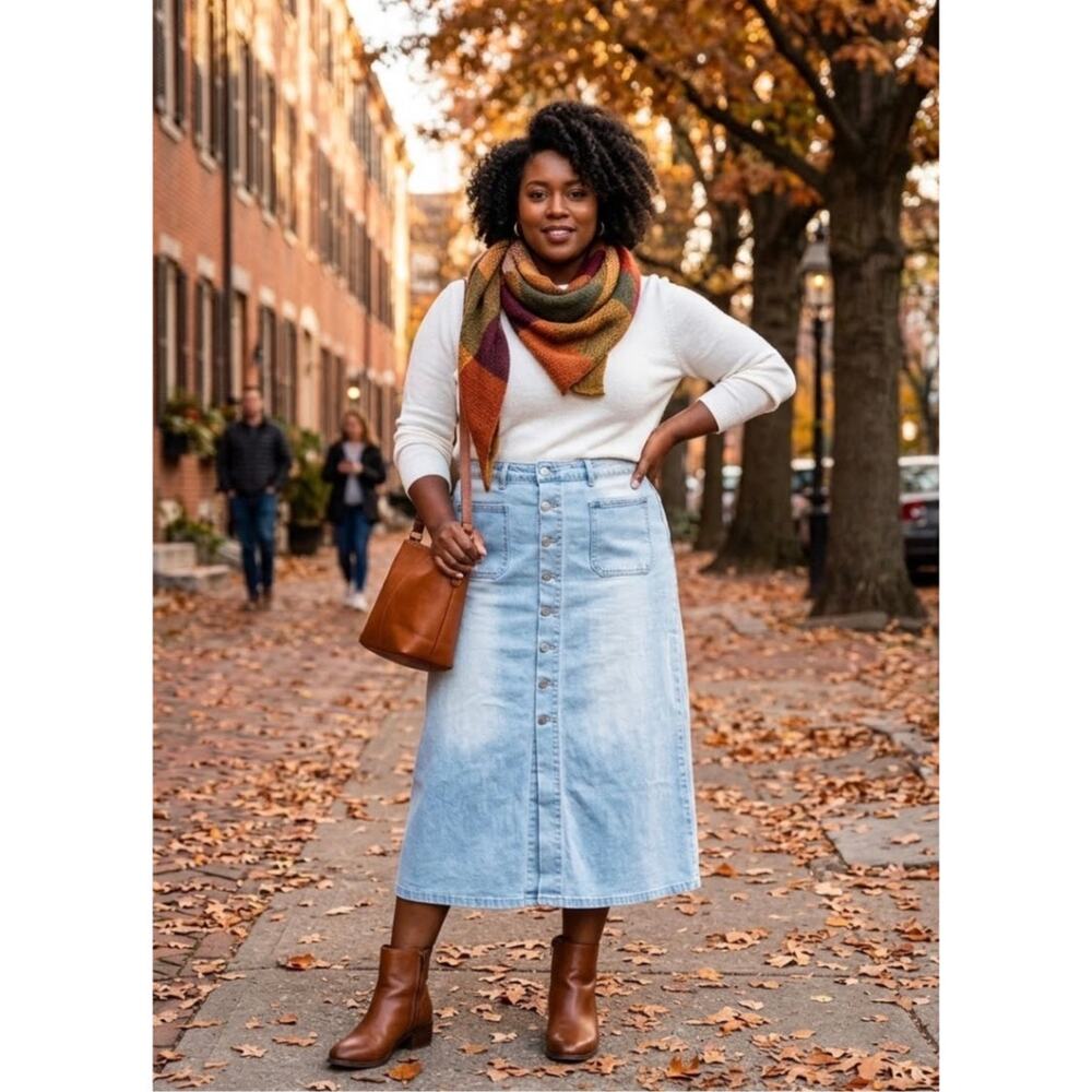 SHEIN Denium Button Down Skirt 2XL Americana Casual